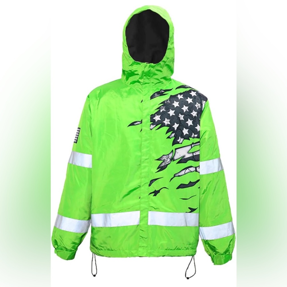 Color US Flag High Visibility Hoodie for Men Women, Reflective Safety Jacket 2XL